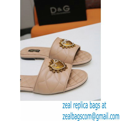 Dolce  &  Gabbana Leather Sliders Nude with Devotion Heart 2021